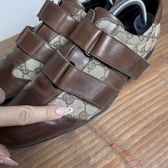 GUCCI Sneakers Shoes Men's 8.5 GG Guccissima Leather Low Top CANVA Made in Italy - Picture 5 of 11